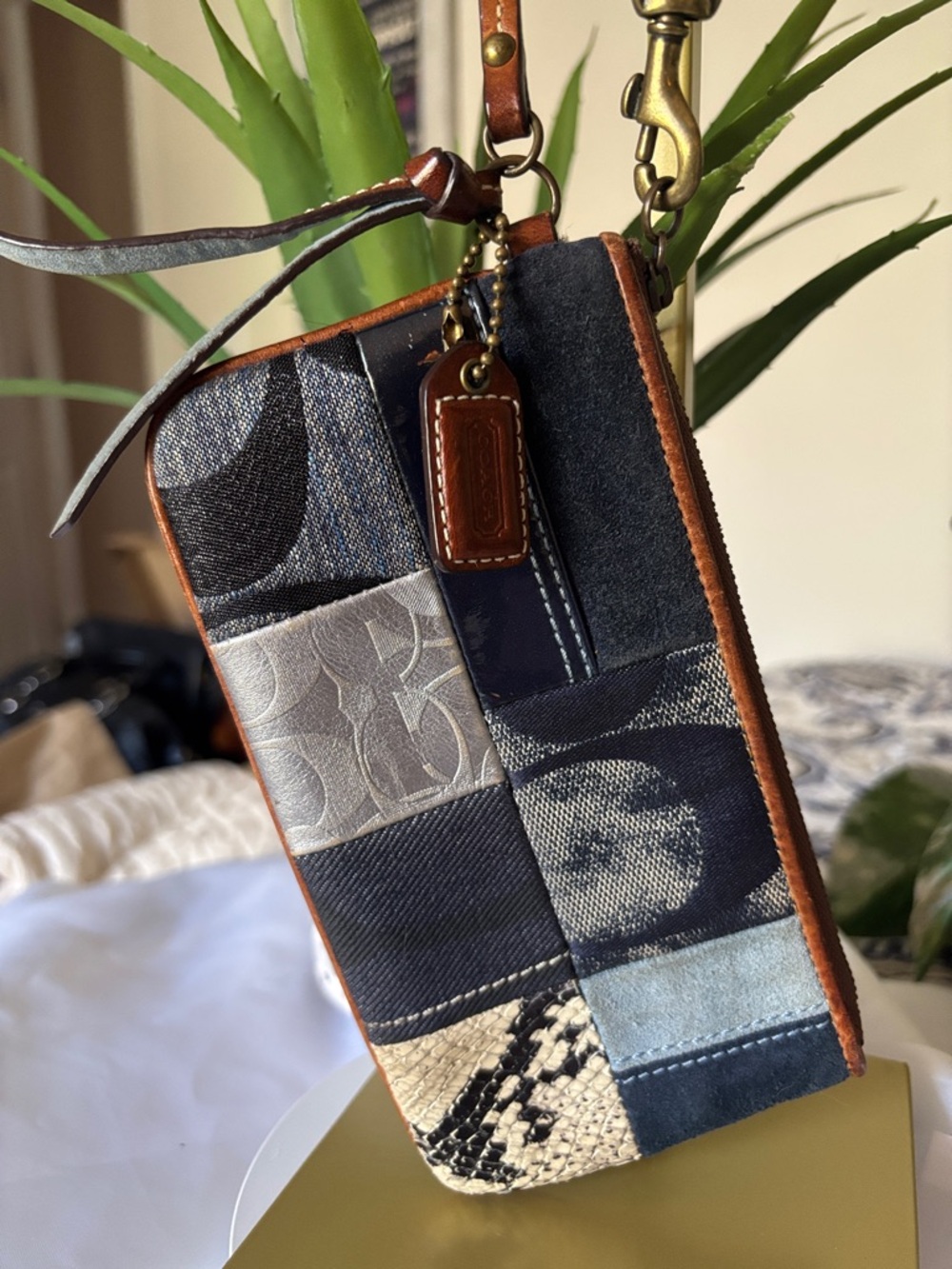 Coach Y2K Vintage Denim Patchwork Wristlet